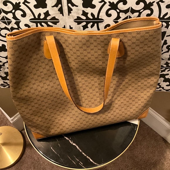 GUCCI Sherry Vintage Tote Micro GG PVC Beige Authentic - Picture 7 of 11